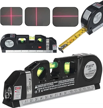 Универсальный лазерный уровень Fixit Laser Level PRO 3 нивелир жидкостный со встроенной рулеткой и линейкой 4 в 1