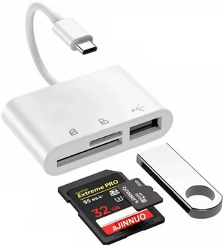 Переходник для Type-C на USB и SD/TF Card Reader адаптер для USB-C на флешку и SD TF картридер