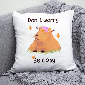 Плюшевая подушка Милая капибара don't worry be cappy квадрат 35х35 см белая