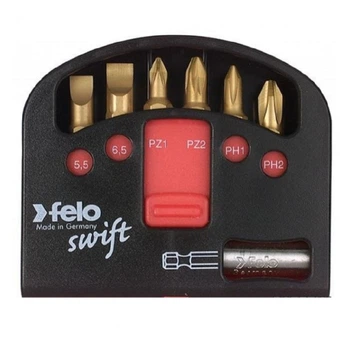 Набор бит Felo Swift TIN 25 мм 5,5х1/6,5х1,2/PZ1/PZ2/PH1/PH2+магнитный держатель 7 шт 02060176 (14175)