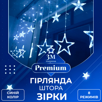 Гірлянда-штора 3*0,7 м 12 фігур, синій(1733054BL)(WB)