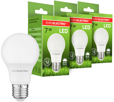 Світлодіодна лампа Euroelectric LED А60 7W 650 Lm E27 4000K 3шт