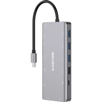 Порт-репликатор Canyon DS-12, 13 in 1 USB-C hub, 2HDMI, Gigabit Ethernet, VGA, 3USB3.0, PD/100W, 3.5mm audio jack (CNS-TDS12)