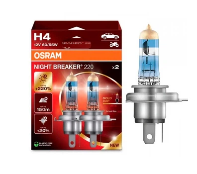 Галогенная лампа Osram H4 Night Breaker 64193NВ220-2HB +220% 60/55W 12V комплект (2 шт) (02320)
