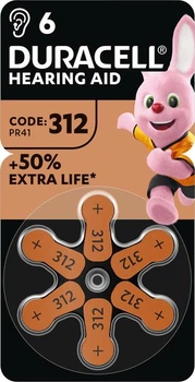 Батарейки для слуховых аппаратов Duracell Hearing Aid 312 6 шт