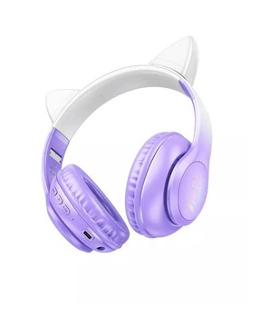 Бездротові Bluetooth навушники HOCO Cat ears W42 з вушками та підсвіткою Бузковий