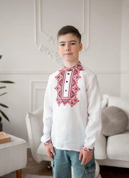 Вишиванка на хлопчика Vyshyvanka 128 ''Мозаїка'' Біла арт.4445бав.