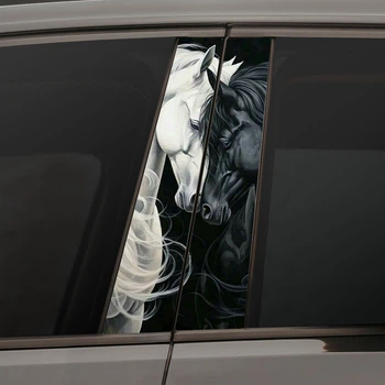 Виниловая наклейка на стойку двери авто - Black and white horse (20х50см) 2шт