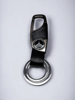Брелок металевий зі вставками шкіри та карабіном Mercedes