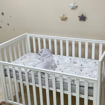 Сменное постельное белье в детскую кроватку Baby Dream Коты в облаках серый