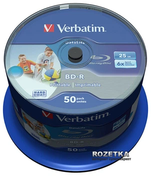 Verbatim BD-R SL Datalife 25 GB 6x Spindle 50 шт Printable (43812)