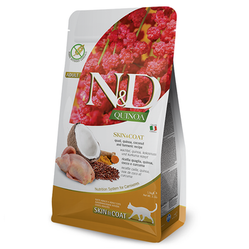 Фармина сухой корм для кошек N&D QUINOA SKIN&COAT ADULT при пищевой аллергии с перепелом, кокосом и куркумой, 1,5 кг