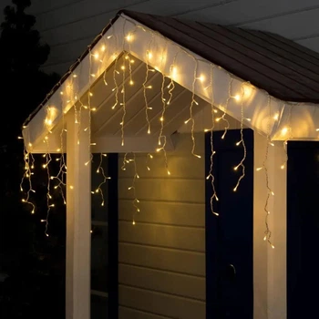 Гірлянда бахрома дощик, 2x0,5м, 80 LED, 220В, прозорий провід, 8 режимів, Теплий білий