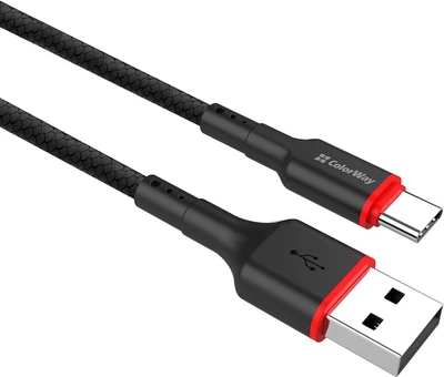 Кабель ColorWay USB - Type-C (PVC - red head) 2.4А 1 м Black (CW-CBUC064-BK)