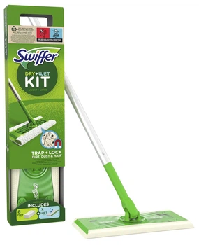 Набір для миття підлоги SWIFFER Traps & Locks зі шваброю та серветками Салатовий