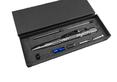 Ручка мультитул со свистком и фонариком Solve многофункциональная 8 в 1 Black KT6000002