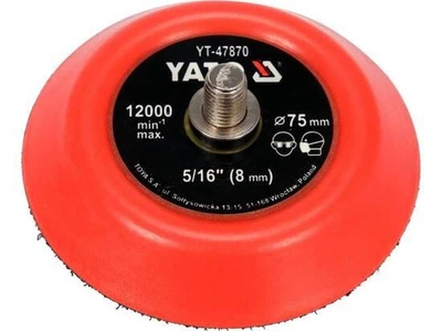 Диск крепежный опорный с липучкой для полировки YATO YT-47870: Ø= 75 мм с винтовым шпинделем Ø= 5/16" (8 мм)