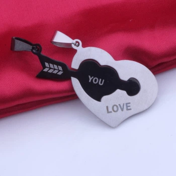 Подвійні кулони пазли на подарунок для закоханих серце I Love You 2 кулона та 2 ланцюжка 28052