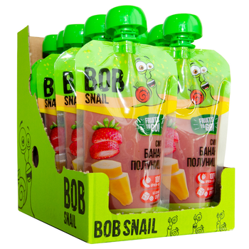 Упаковка фруктового пюре Bob Snail Смузи пастеризованное Банан-Клубника 120 г х 10 шт (4820219343431)