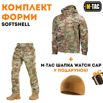 Тактический теплый M-Tac костюм Soft Shell Winter Multicam мультикам 2XL + шапка в подарок