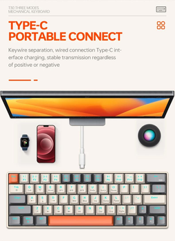 Игровая механическая клавиатура беспроводная TWolf T30 |BT5.0, 2.4GHz| Blue Switch c RGB подсветкой white-grey