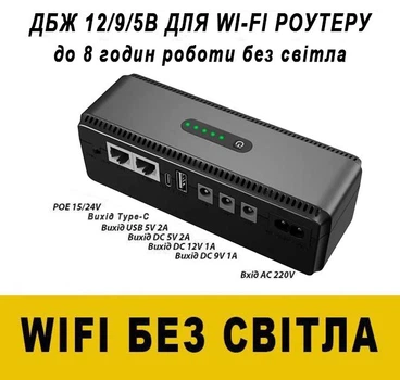 Источник бесперебойного питания (ИБП) для WI-Fi роутера 8800maH поддерживает 5/9/12V до 8 часов автономной работы