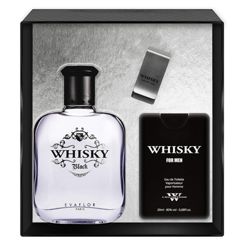 Zestaw Woda toaletowa męska Evaflor Whisky Black 100 ml + miniatura 20 ml + klip na pieniądze (3509169930212)