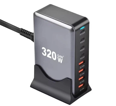 Настольное Сетевое Зарядное устройство YMX-320 W358 320W 4 USB QC 18W MAX + 4 Type-C PD 100W Блок Быстрая Зарядка для Ноутбука и телефона Macbook iPhone Samsung Black