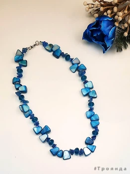 Намиста з натурального каменю Перламутр з кришталем довжина 48см блакитні (05013078-01)