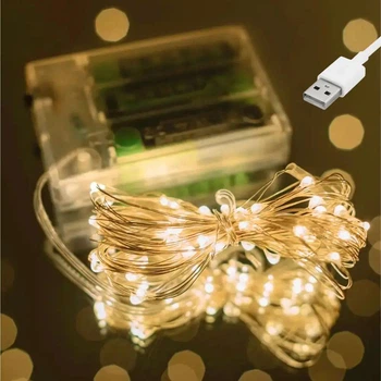 Светодиодная гирлянда Роса на батарейках + USB, 5м, статический режим, 50 LED, IP44, Теплый белый