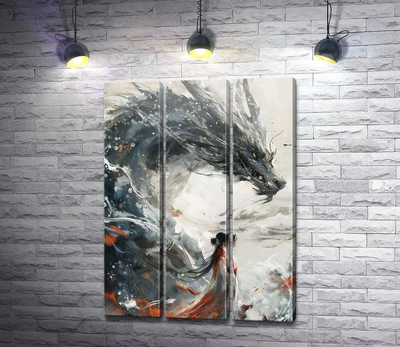 Модульная картина Азиатская девушка и дракон 60x84 см Модуль №2 (005567)