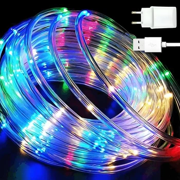 Гирлянда "Роса" в силиконовой трубке, 10м, 100 LED, от USB и сети 220V, 8 режимов, IP65, Мультиколор