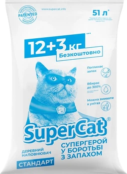 Наповнювач для котячого туалету SuperCat синій 12 кг + 3 кг