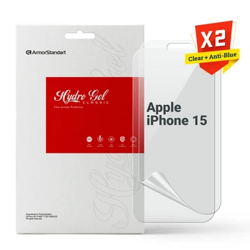Набір гідрогелевої плівки на телефон ArmorStandart Clear + Anti-Blue для Apple iPhone 15 захисна плівка на телефон прозора антиблікова (ARM80677)