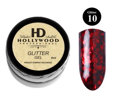 Гліттер для нігтів HD Hollywood Glitter Gel 10 темно-червоний 8 мл