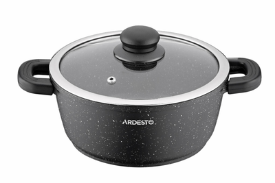 Кастрюля Ardesto Gemini Anzio на 2.5 литра из литого алюминия со стеклянной крышкой с отверстием для выхода пара и алюминиевыми ручками + съемные силиконовые ручки-накладки для всех типов плит диаметр 20 см AR2420GE