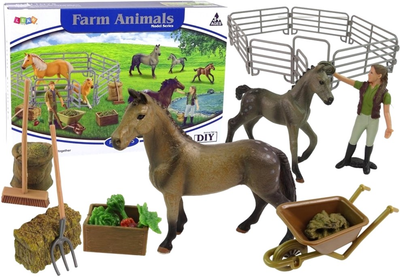 Ігровий набір Leantoys Farm Animals Homestead Brown Horses з аксесуарами (5905214971960)