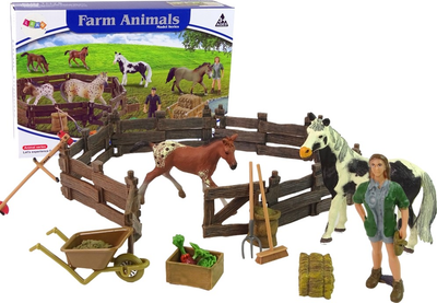 Zestaw do zabawy Leantoys Farm Animals Wooden Horse Farm z akcesoriami (5905214971977)