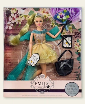 Кукла шарнирная Emily Блондинка в платье ссумкой и цветами
