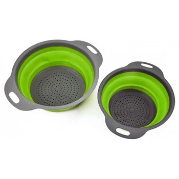 Друшляк силіконовий складаний 2 шт в комплекті Collapsible filter Baskets (великий + маленький) Зелений TRG-65270