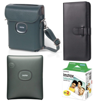 Подарунковий набір до фотопринтера Fujifilm Instax SQ Link Green / Чохол зелений / Фотоальбом чорний на 80 знімків/Фотопапір (2 картриджі х 10 знімків)