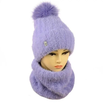 Жіночий ангоровий комплект шапка + снуд Марго (One-Size) Лавандовий