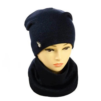 Женский комплект из ангоры шапка + снуд с люрексом (One-Size) Темно-синий