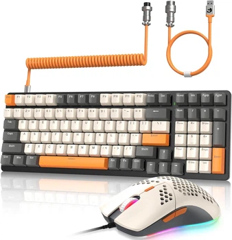 Ультракомпактна MAMBASNAKE K3 Pro Mini дротова 98-клавішна механічна клавіатура з RGB, спіральний кабель USB Type-C, та ергономічна ігрова миша 6400 DPI. Блакитні світчі. Колір - Чорний. Розкладка ( ENG - UA )