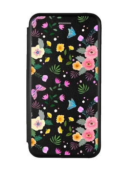 Чохол-книжка з малюнком для Xiaomi Redmi Note 13 4G Чорний :: Квітковий фон (принт 369)