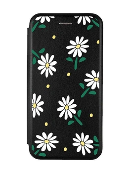 Чохол-книжка чорний з малюнком на Xiaomi Redmi 13 Ромашки (принт 368)