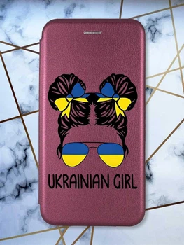 Чохол-книжка бордовий з малюнком на Samsung Galaxy A37 Українська дівчина (принт 113)