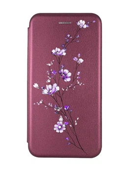 Чехол-книжка бордовый с рисунком на Samsung Galaxy A16 5G Веточка цветов (принт 278)