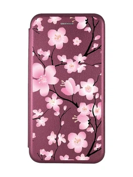 Чохол книжка з малюнком для Samsung Galaxy A12 Бордовий :: Квітуча сакура (принт 282)
