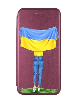 Чохол-книжка з малюнком для Samsung Galaxy A54 5G (A546) Бордовий Дівчина з прапором (принт 263)